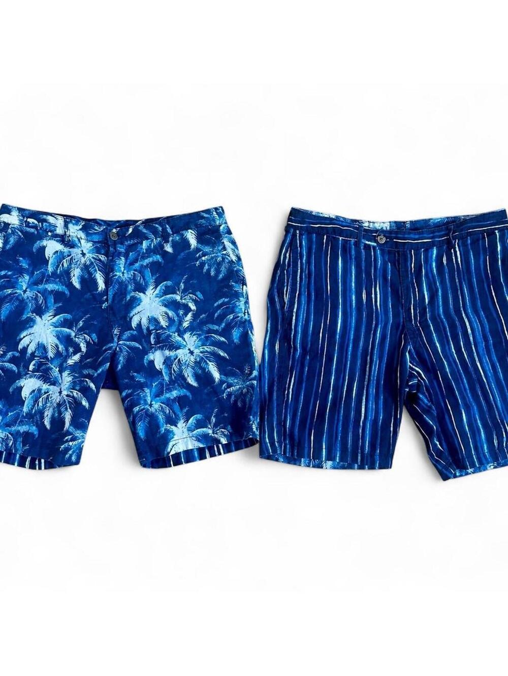 Tommy Bahama Palm tree Frenzy Reversible Shorts Linen Men's Size 38 stripes